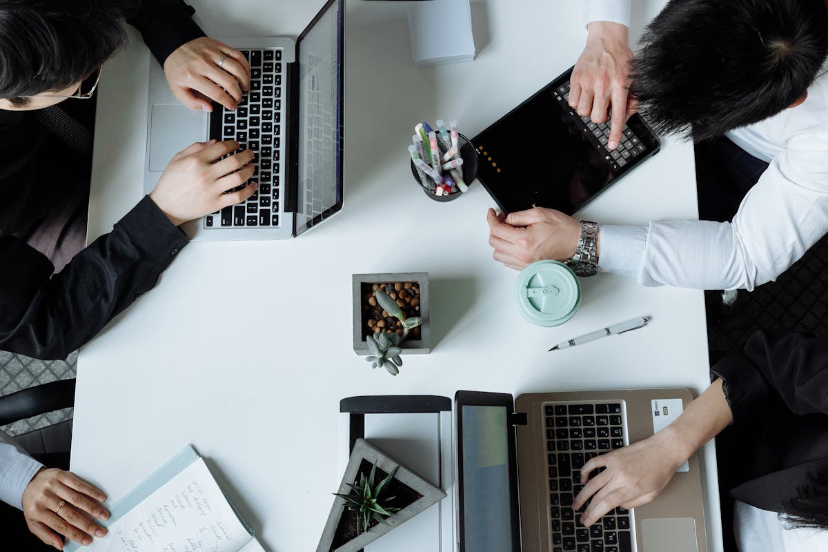Overhead Shot of a Group of People working at computers