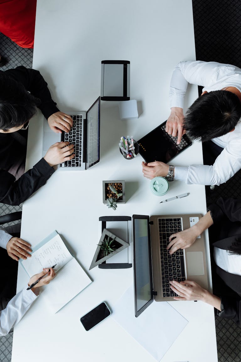 Overhead Shot of a Group of People working at computers